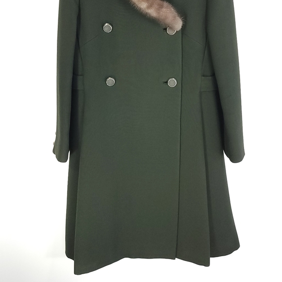 Vtg Lord & Taylor Coat Women's S? Faux Fur Collar Green Lined Retro Look - Picture 2 of 13